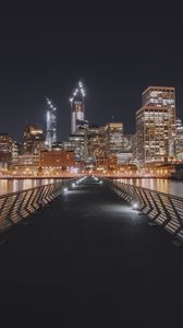 Preview wallpaper bridge, river, buildings, lights, city, night