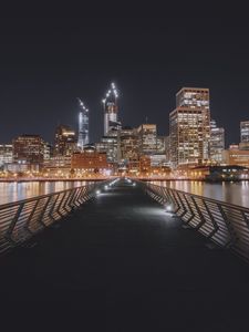Preview wallpaper bridge, river, buildings, lights, city, night