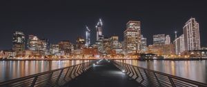 Preview wallpaper bridge, river, buildings, lights, city, night