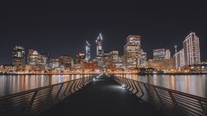 Preview wallpaper bridge, river, buildings, lights, city, night