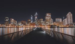 Preview wallpaper bridge, river, buildings, lights, city, night