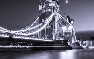 Preview wallpaper bridge, river, bw, thames, tower bridge, london, england