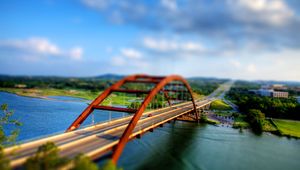 Preview wallpaper bridge, river, car, illusion, reduction, degradation