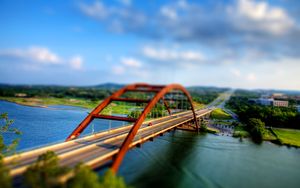 Preview wallpaper bridge, river, car, illusion, reduction, degradation