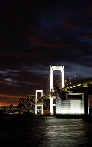 Preview wallpaper bridge, river, city, dark, backlight, buildings