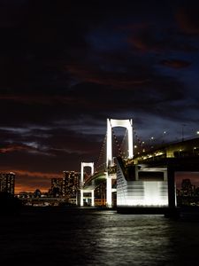 Preview wallpaper bridge, river, city, dark, backlight, buildings