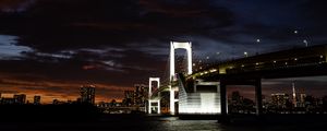 Preview wallpaper bridge, river, city, dark, backlight, buildings