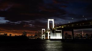 Preview wallpaper bridge, river, city, dark, backlight, buildings