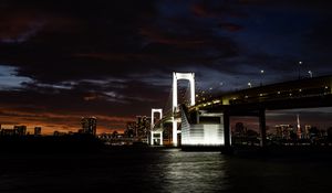 Preview wallpaper bridge, river, city, dark, backlight, buildings