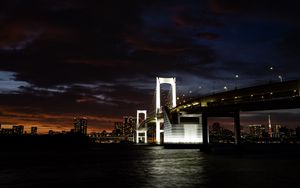 Preview wallpaper bridge, river, city, dark, backlight, buildings