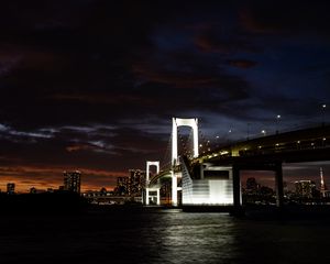 Preview wallpaper bridge, river, city, dark, backlight, buildings