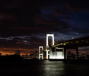 Preview wallpaper bridge, river, city, dark, backlight, buildings