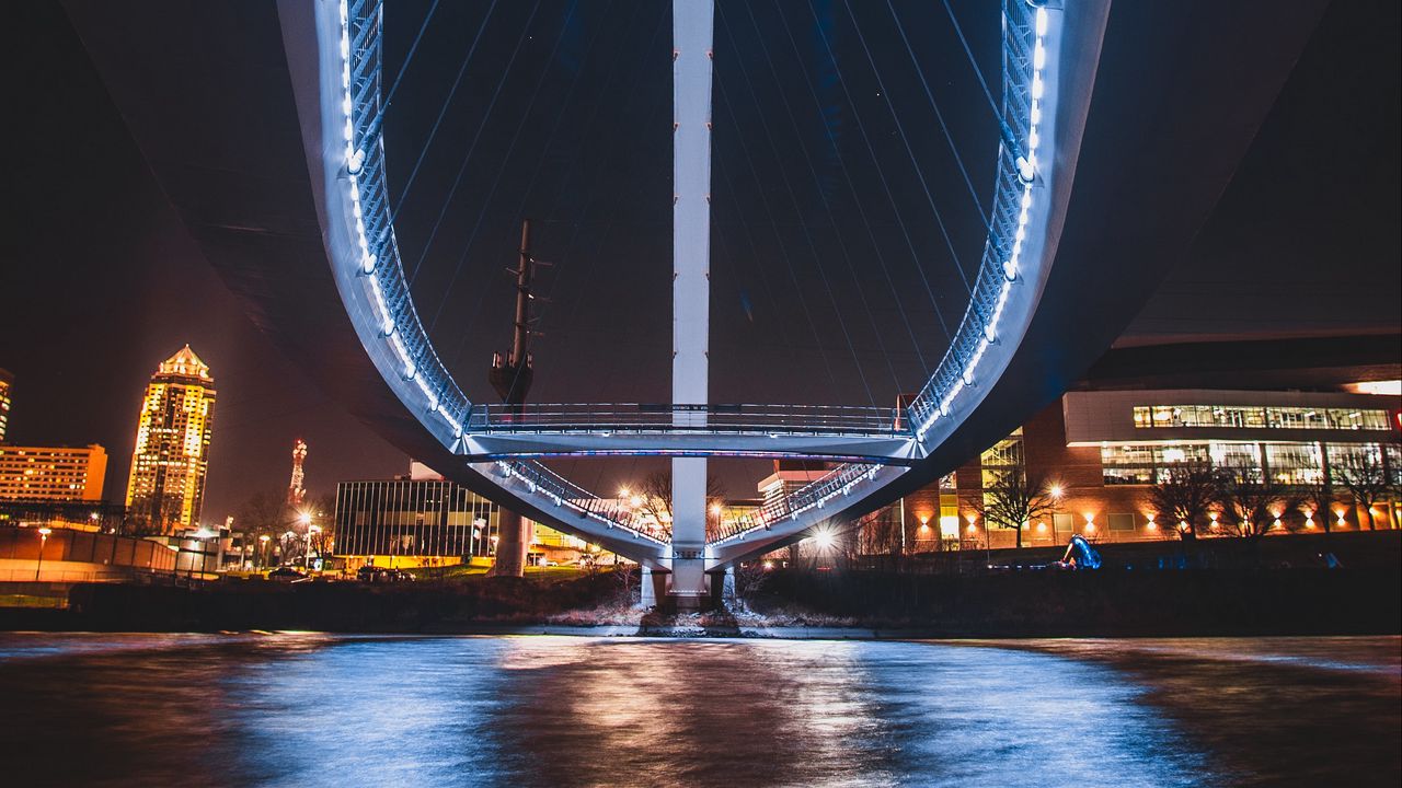 Wallpaper bridge, river, city, night, light