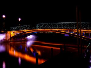 Preview wallpaper bridge, river, dark, night, backlight