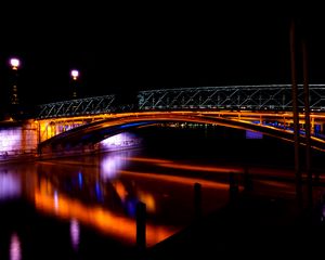 Preview wallpaper bridge, river, dark, night, backlight