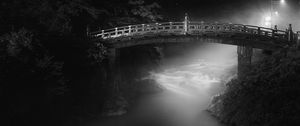 Preview wallpaper bridge, river, fog, black and white