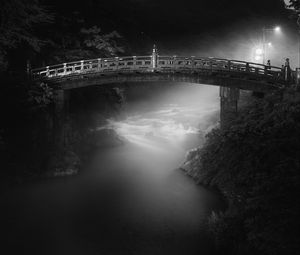 Preview wallpaper bridge, river, fog, black and white