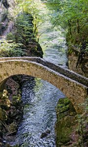 Preview wallpaper bridge, river, forest, cliffs, gorge, nature