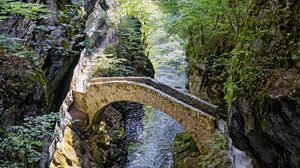 Preview wallpaper bridge, river, forest, cliffs, gorge, nature