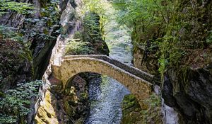 Preview wallpaper bridge, river, forest, cliffs, gorge, nature
