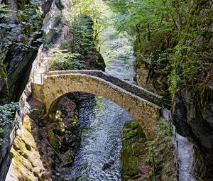 Preview wallpaper bridge, river, forest, cliffs, gorge, nature