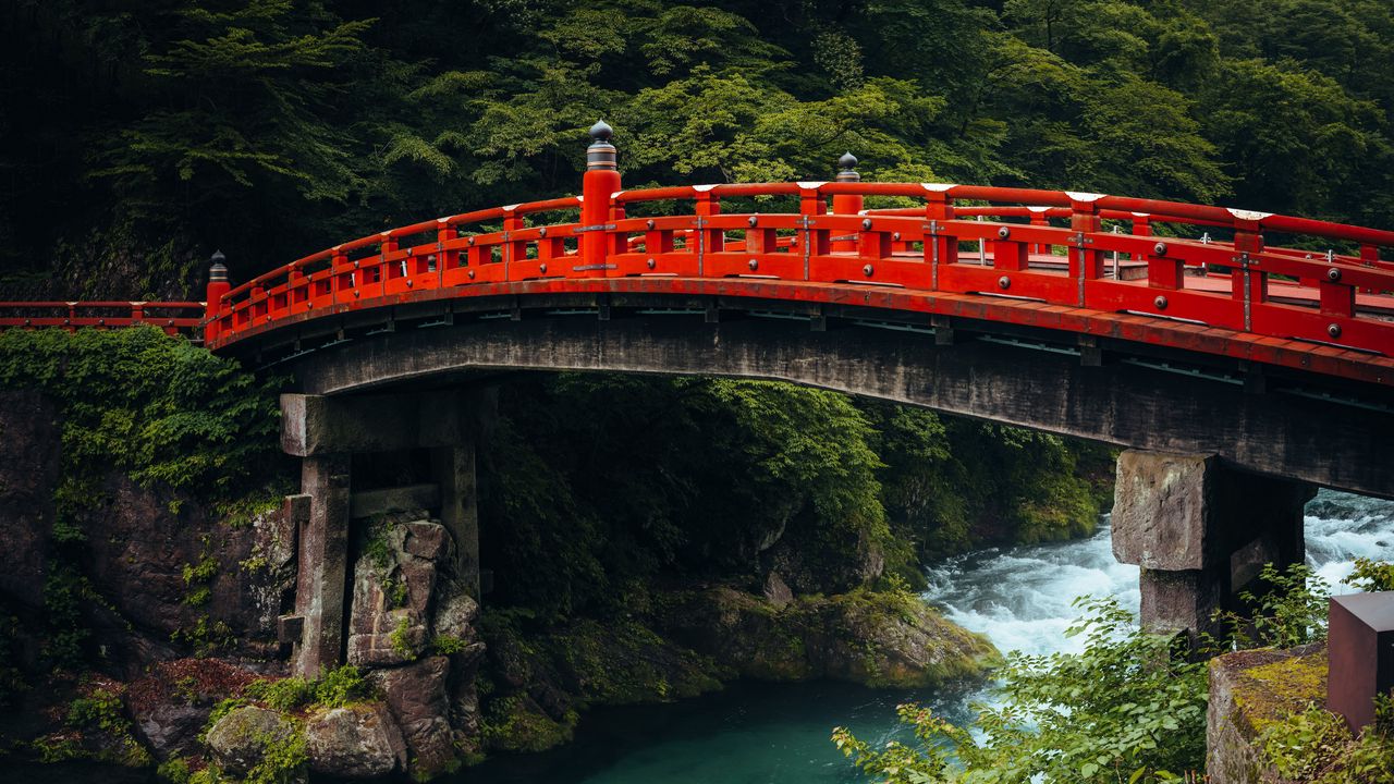 Wallpaper bridge, river, gorge, nature, japan