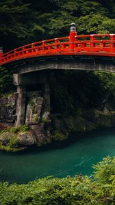 Preview wallpaper bridge, river, gorge, nature, japan