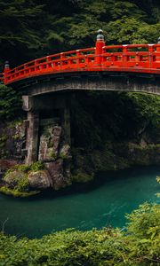 Preview wallpaper bridge, river, gorge, nature, japan