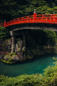 Preview wallpaper bridge, river, gorge, nature, japan