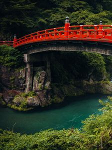 Preview wallpaper bridge, river, gorge, nature, japan