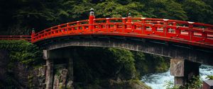 Preview wallpaper bridge, river, gorge, nature, japan