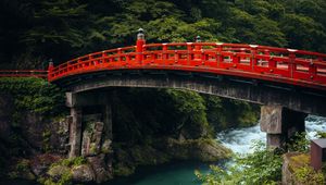 Preview wallpaper bridge, river, gorge, nature, japan