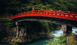 Preview wallpaper bridge, river, gorge, nature, japan