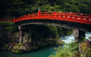 Preview wallpaper bridge, river, gorge, nature, japan