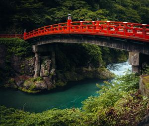 Preview wallpaper bridge, river, gorge, nature, japan