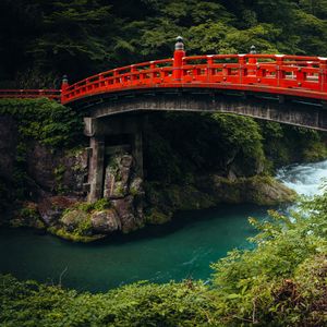 Preview wallpaper bridge, river, gorge, nature, japan