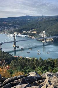 Preview wallpaper bridge, river, hills, mountains, trees