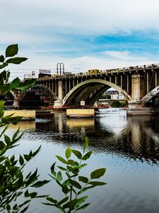 Preview wallpaper bridge, river, leaves, branches