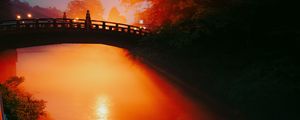 Preview wallpaper bridge, river, light, sunset, dark