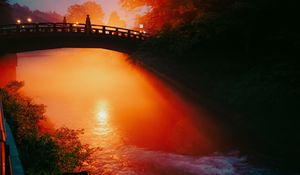 Preview wallpaper bridge, river, light, sunset, dark