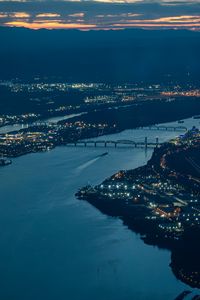 Preview wallpaper bridge, river, lights, city, evening