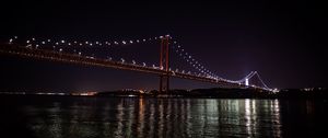 Preview wallpaper bridge, river, lights, night, dark, sky