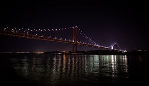 Preview wallpaper bridge, river, lights, night, dark, sky