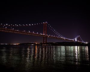 Preview wallpaper bridge, river, lights, night, dark, sky