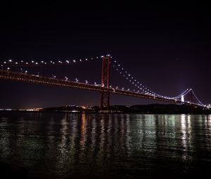 Preview wallpaper bridge, river, lights, night, dark, sky