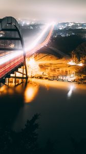 Preview wallpaper bridge, river, lights, long exposure, night