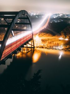 Preview wallpaper bridge, river, lights, long exposure, night