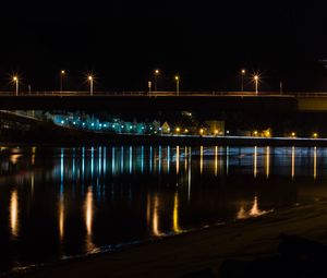 Preview wallpaper bridge, river, lights, night, dark