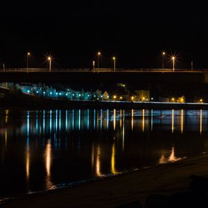 Preview wallpaper bridge, river, lights, night, dark