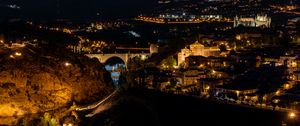 Preview wallpaper bridge, river, lights, buildings, night, city